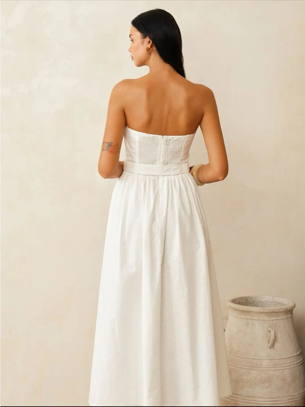 Strapless White Midi Dress with Statement Belt - Picture 5 of 5